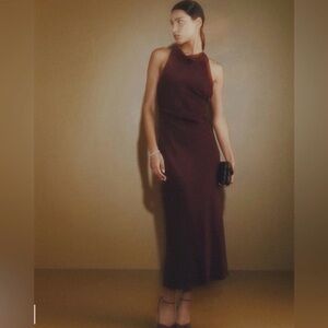 Quince Burgundy Halter-Neck Midi Slip Dress